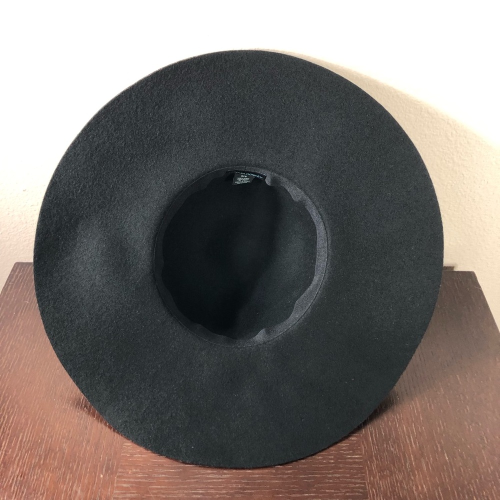 Cynthia Rowley Wool Black Fedora Cloche Wide Brim Peacock Feathers bohemian Hat - Picture 13 of 14